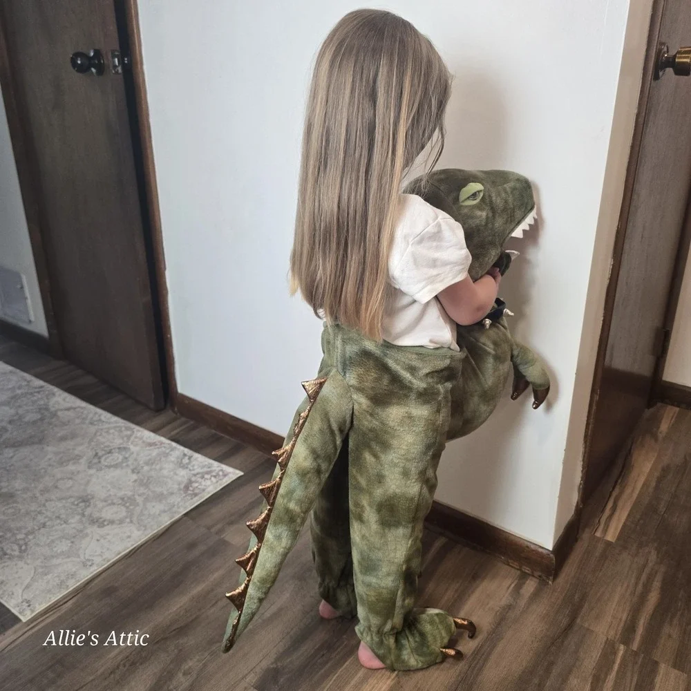 Dinosaur Halloween Costume Play Dress Up‎ Straps Green Boys Girls 4 5 6 Repaired